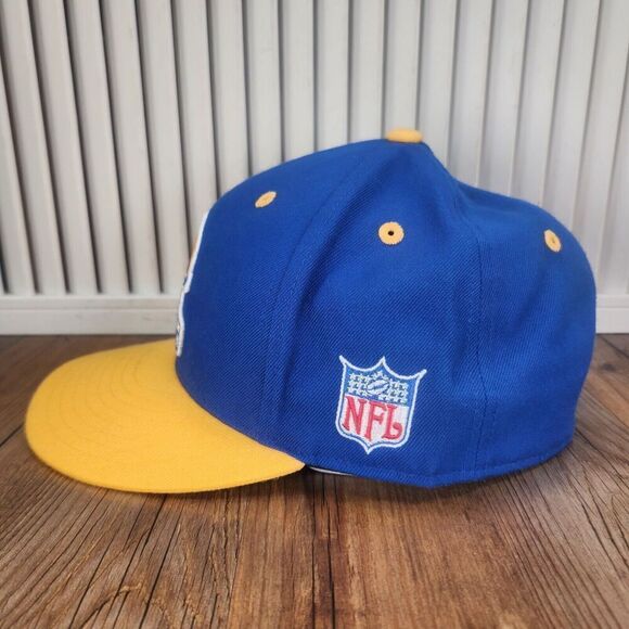 Mitchell Ness Los Angeles LA Rams Fitted 7 3/8 Hat Cap Blue Yellow NFL 100% Wool - Picture 6 of 11